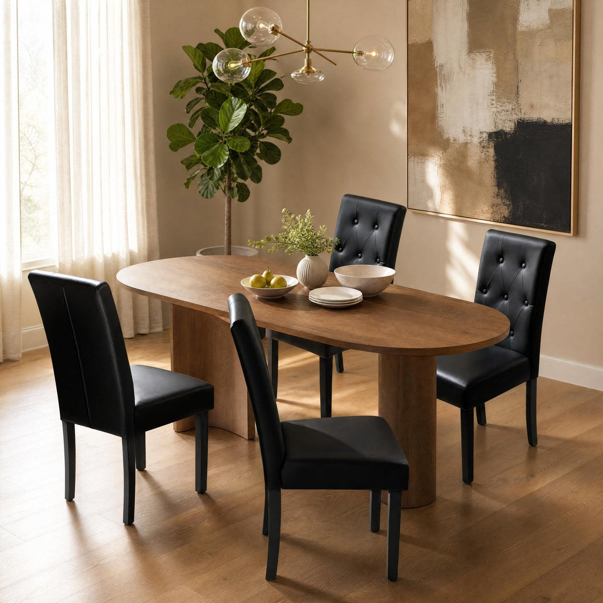 Upholstered Dining Chairs Set of 2 PU Leather Button Tufted K3526