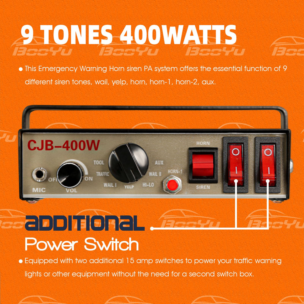 12V 400W 9 Tones Warning Emergency Siren PA System with Handheld Microphone Q8494