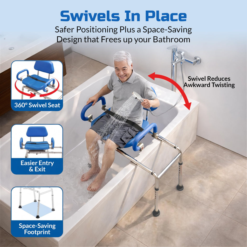 Blue Sliding Shower Chair Tub Transfer Bench with Swivel Seat P875