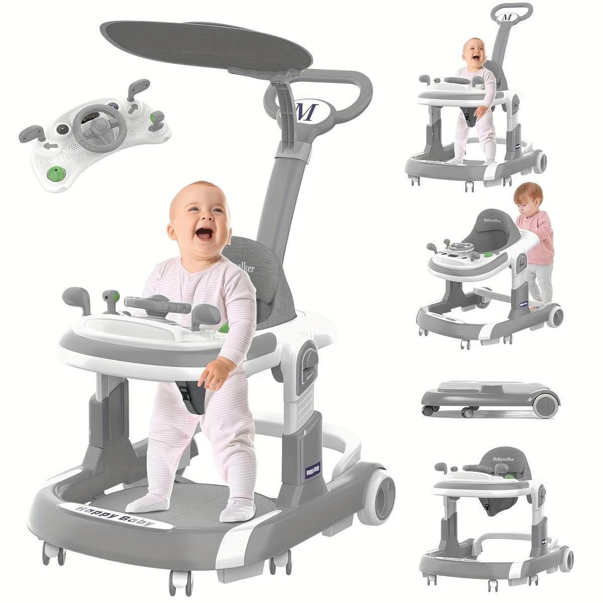 Foldable Baby Walker with Wheels and Bouncing Foot Mat N97664
