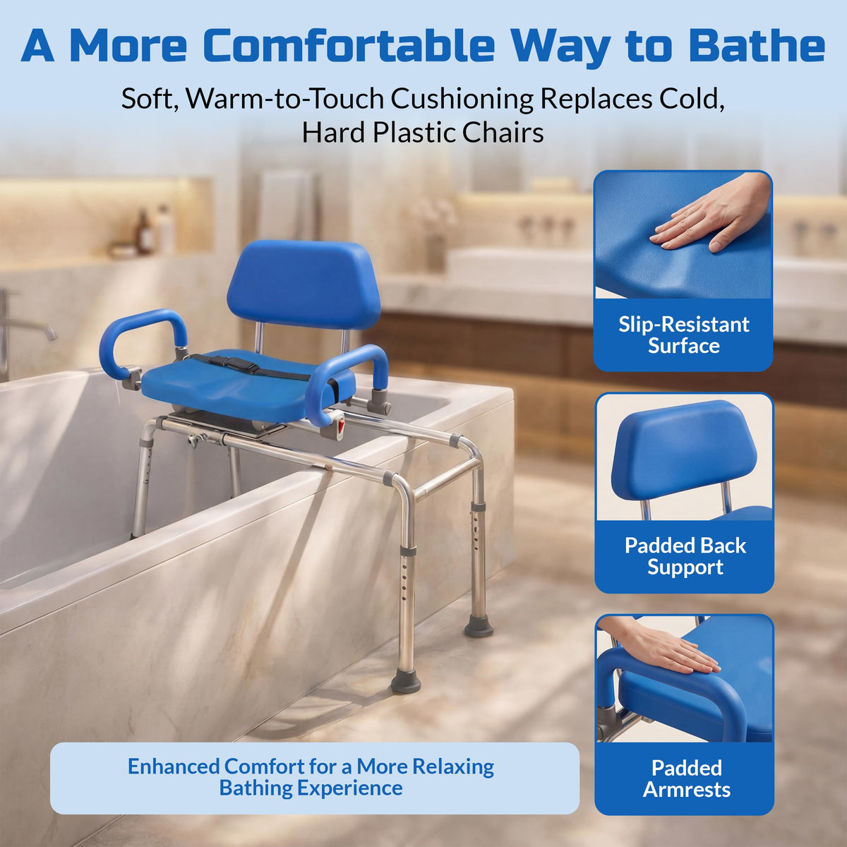 Blue Sliding Shower Chair Tub Transfer Bench with Swivel Seat P875