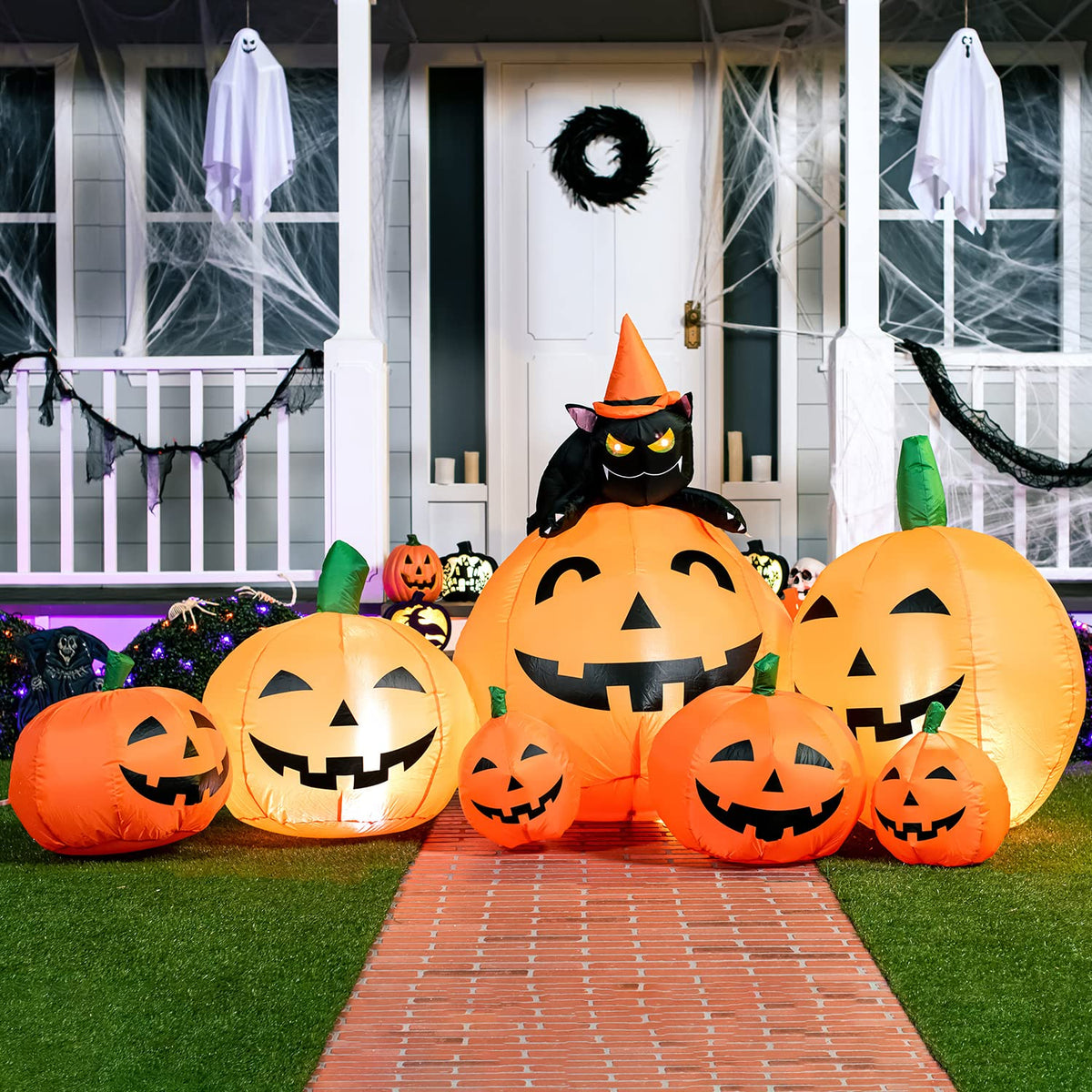 7 FT Long Halloween Inflatables Pumpkin Outdoor Decoration N958