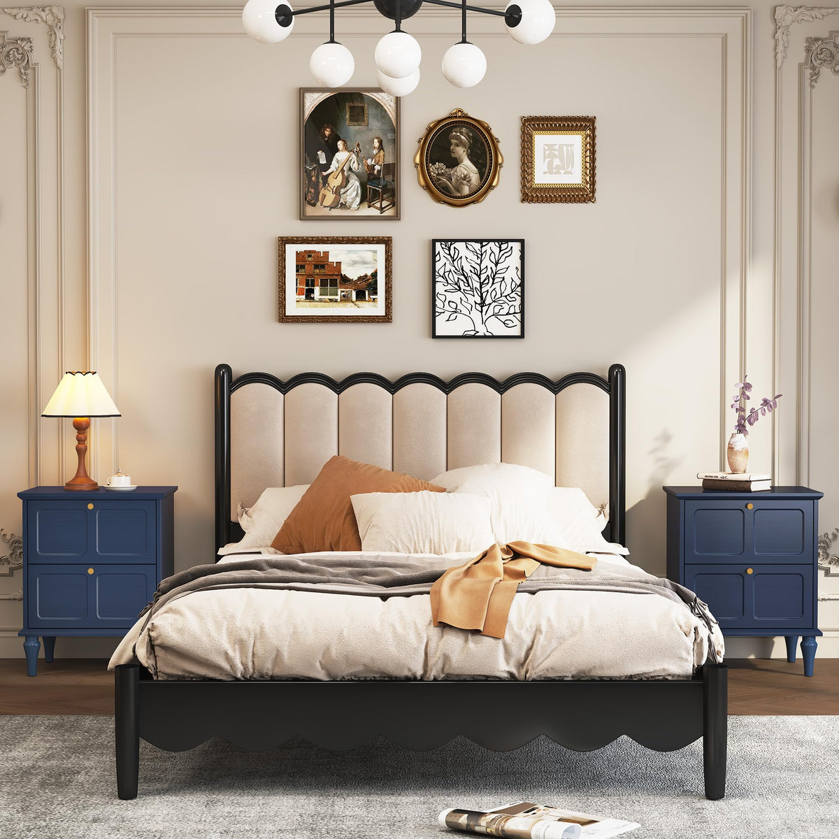Blue Wood Nightstands Set of 2 with 2 Drawers K723