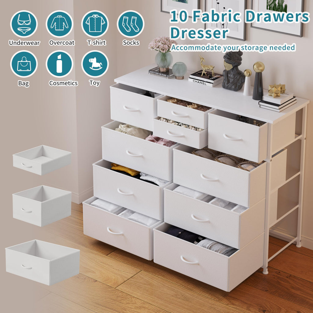 White 10 Drawer Fabric Dresser K799516