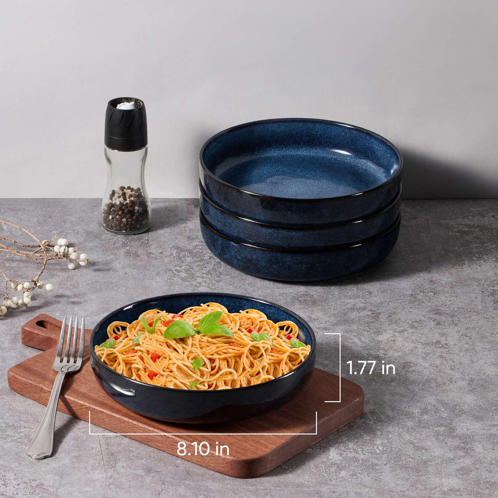 Stoneware Pasta Bowls Set of 4, 35oz Ceramic Bowls, Sapphire Blue F46056