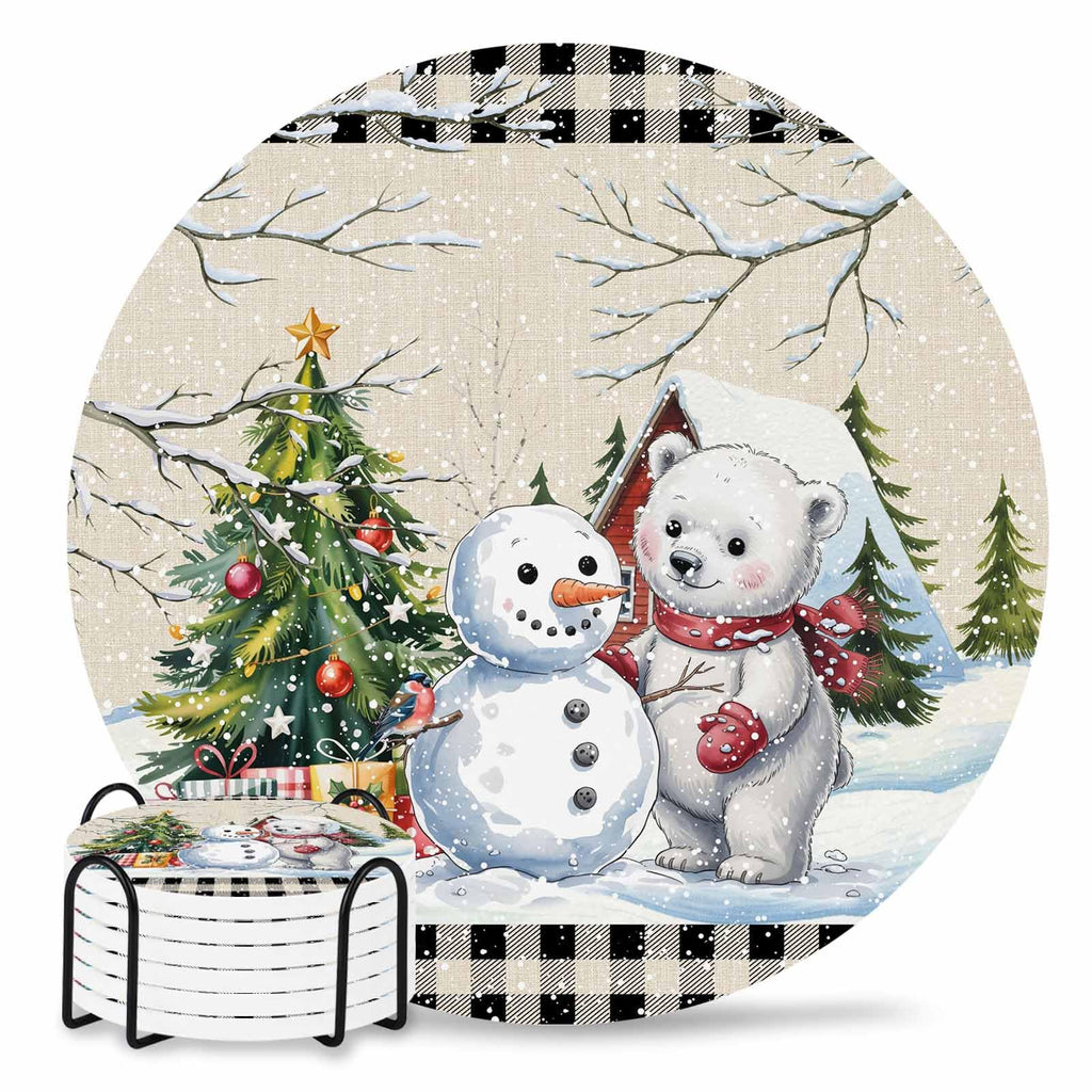 Set of 6 Christmas Coasters with Holder Absorbent Stone Ceramic J983252