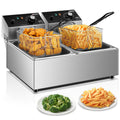 3400W 20.7QT Stainless Steel Electric Deep Fryer with 2 Removable Baskets Z38787