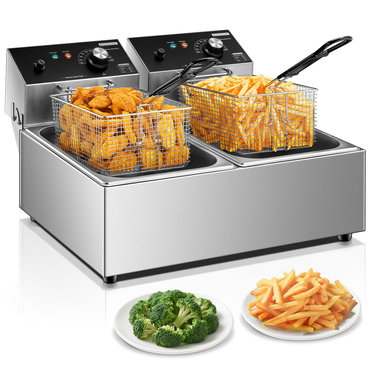 3400W 20.7QT Stainless Steel Electric Deep Fryer with 2 Removable Baskets Z38787