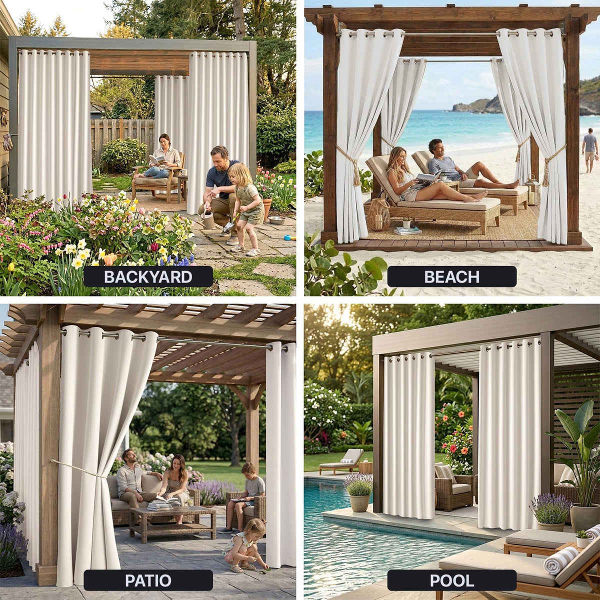 W52 x L108 Weather-resistant Grommet Top Curtains (2 Panels) Y77555