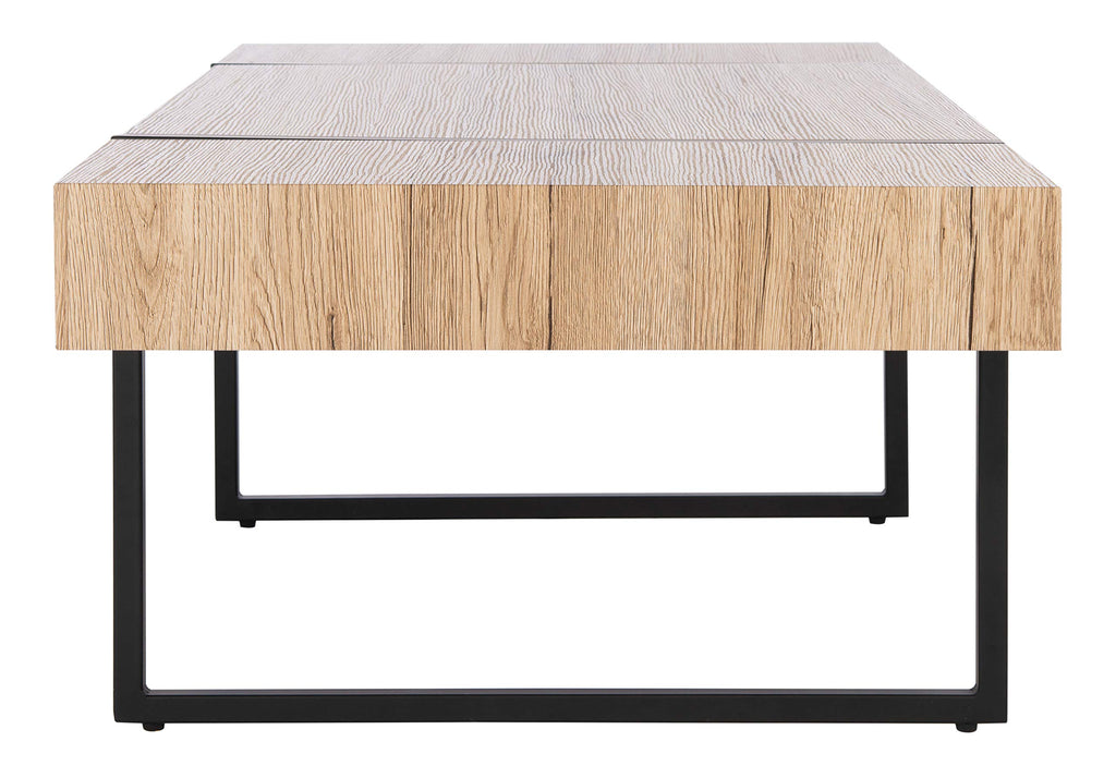 Rectangular Wood Top Black Metal Base Coffee Table W831