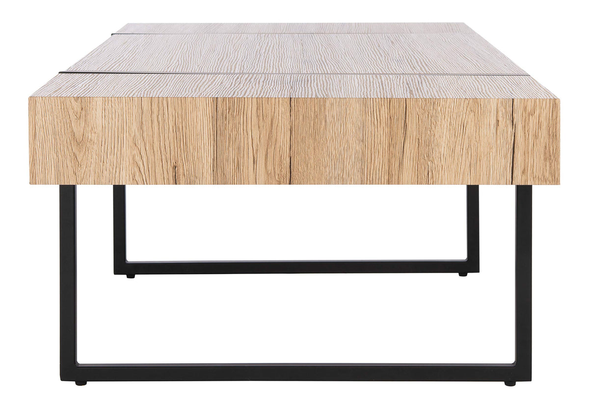 Rectangular Wood Top Black Metal Base Coffee Table W831