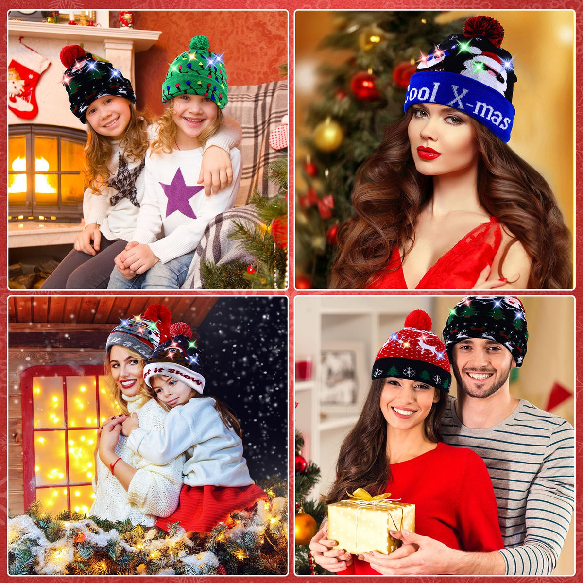 Light Up Christmas Hats Bulk LED Beanies P396016