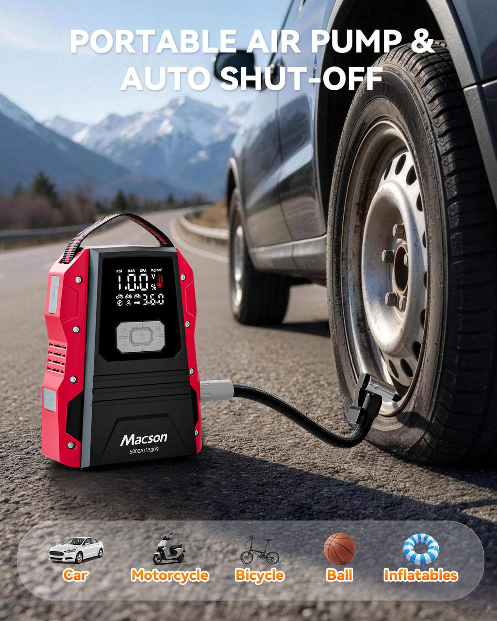Portable 12V Jump Starter with Air Compressor and 150PSI Tire Inflator P373