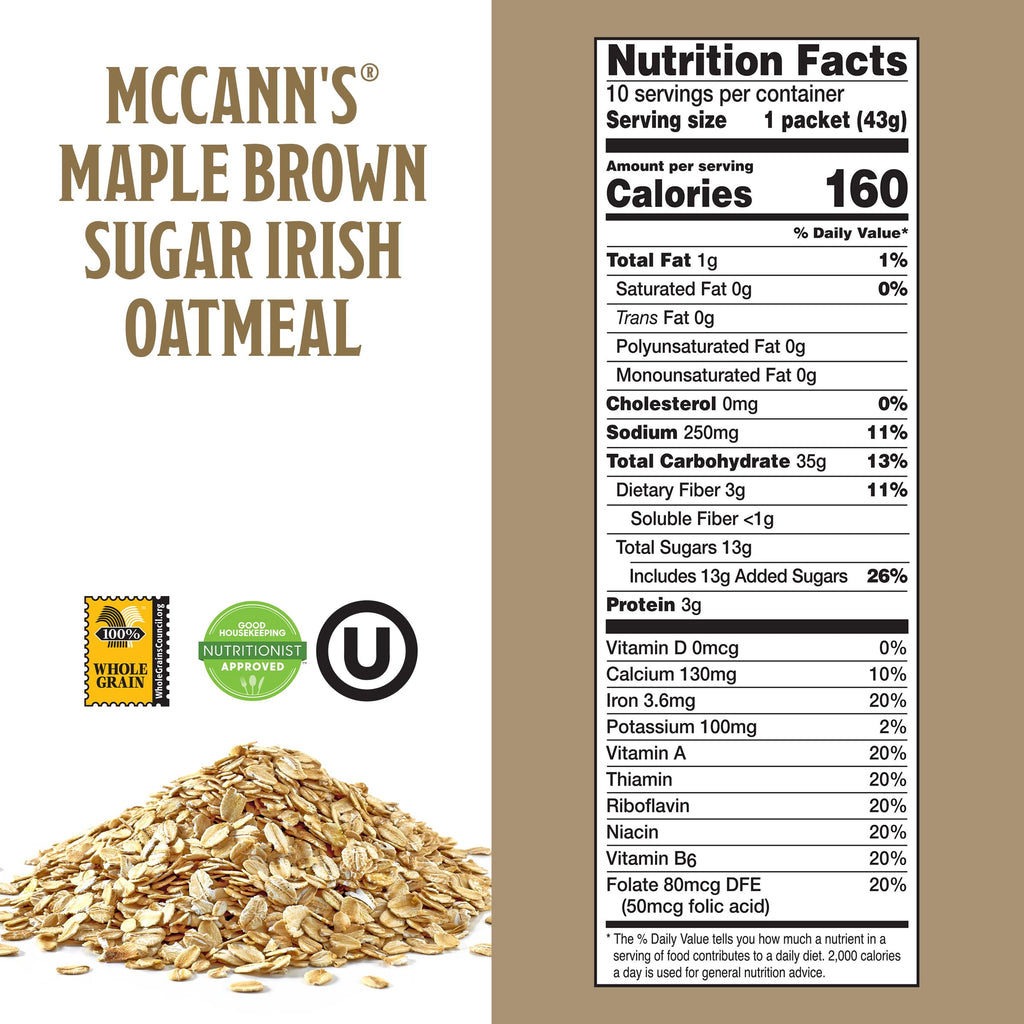 Instant Irish Oatmeal, Maple & Brown Sugar, 10 Packets L7249