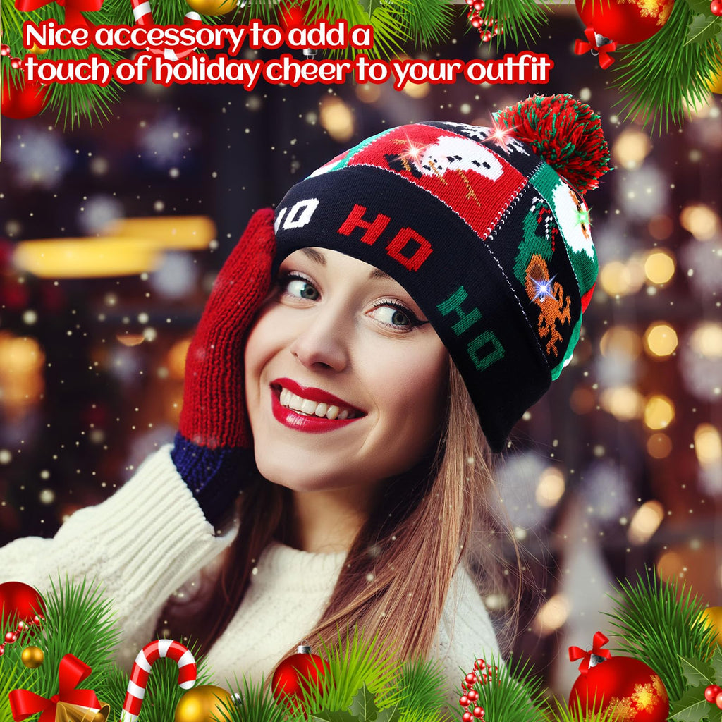 Light Up Christmas Hats Bulk LED Beanies P396016