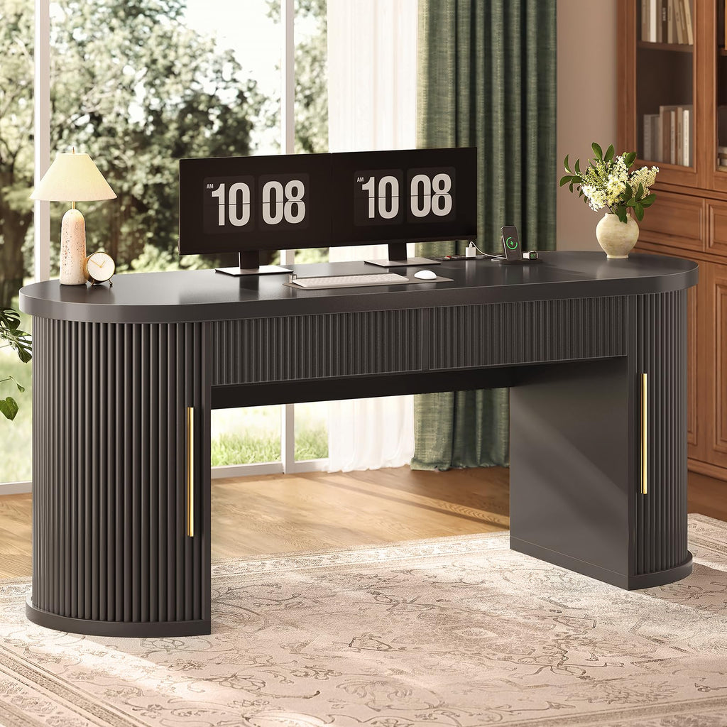 58.3" x 21.7" Fluted Executive Desk with 2 Drawers D876486