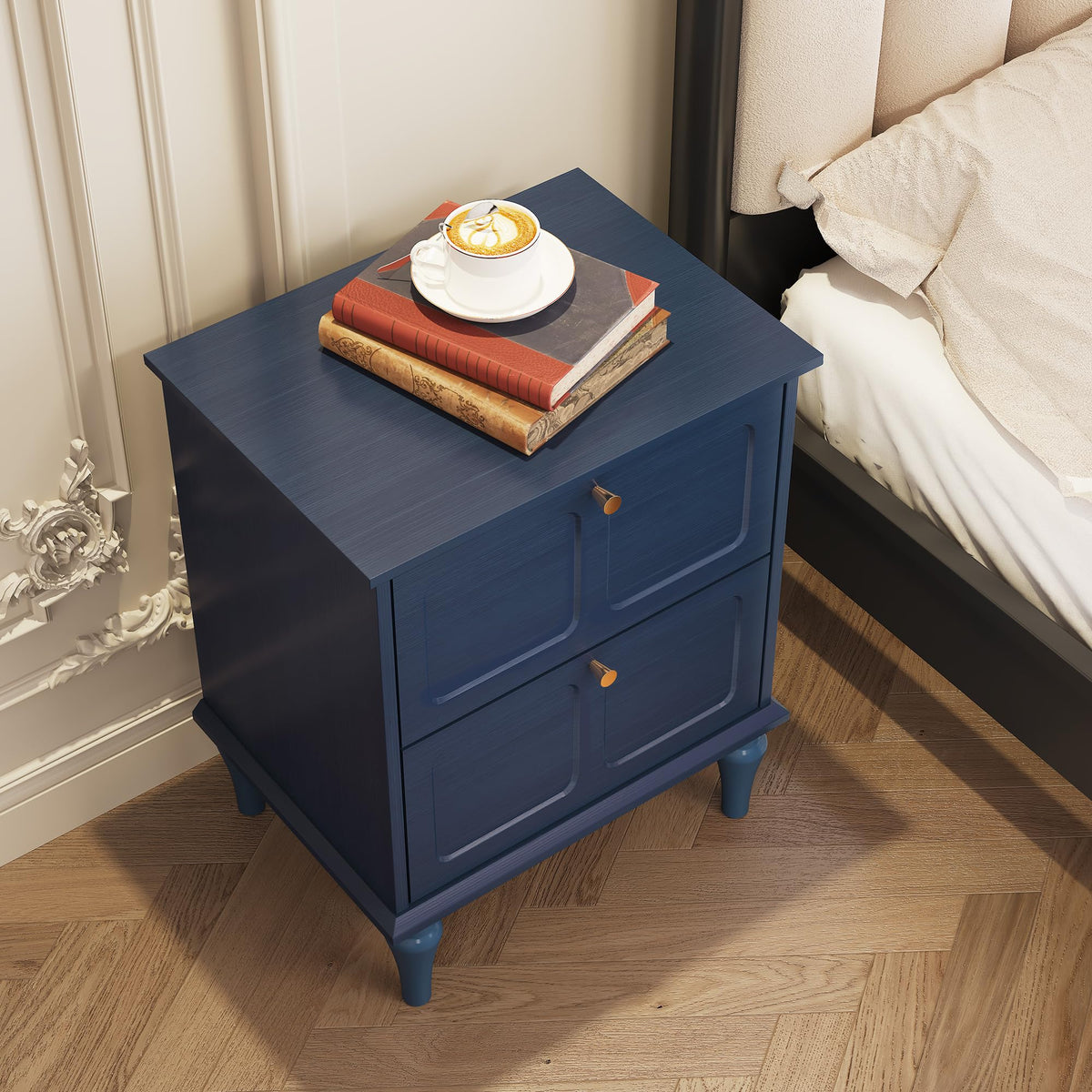 Blue Wood Nightstands Set of 2 with 2 Drawers K723