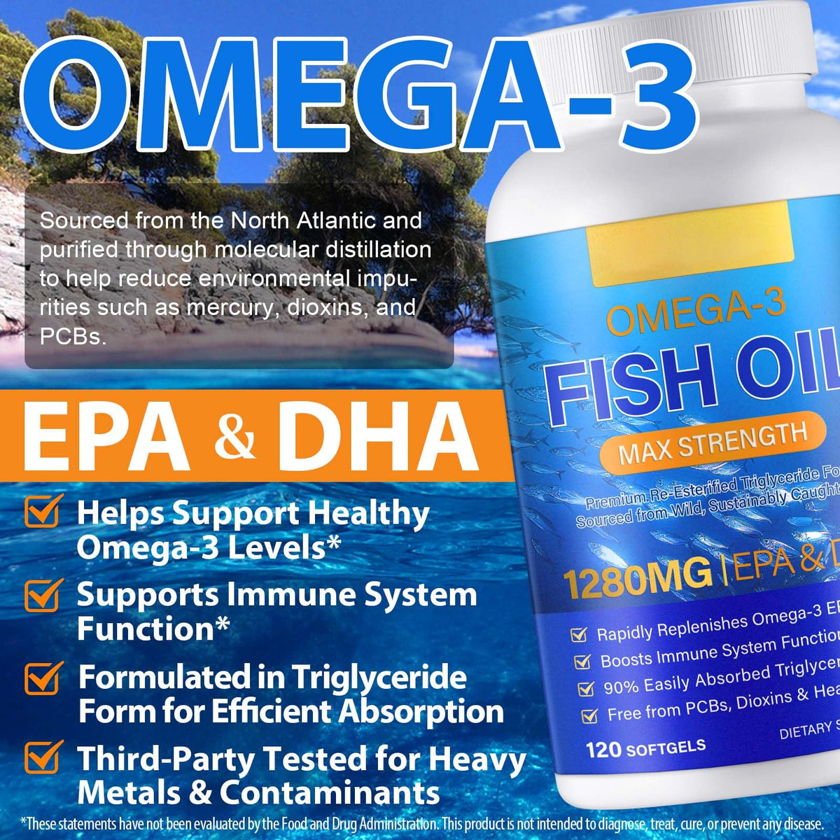 Fish Oil Omega 3 Softgels 120 Softgels W892611