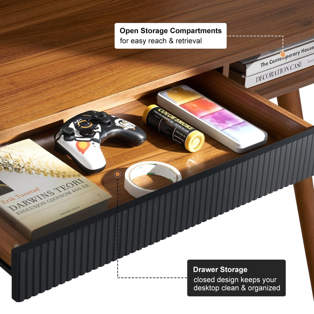 Walnut Wood Desk with Drawer R430902