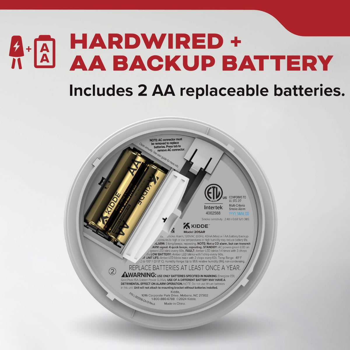 Smoke Detector, Hardwired with AA Battery Backup, 3 Pack X813831