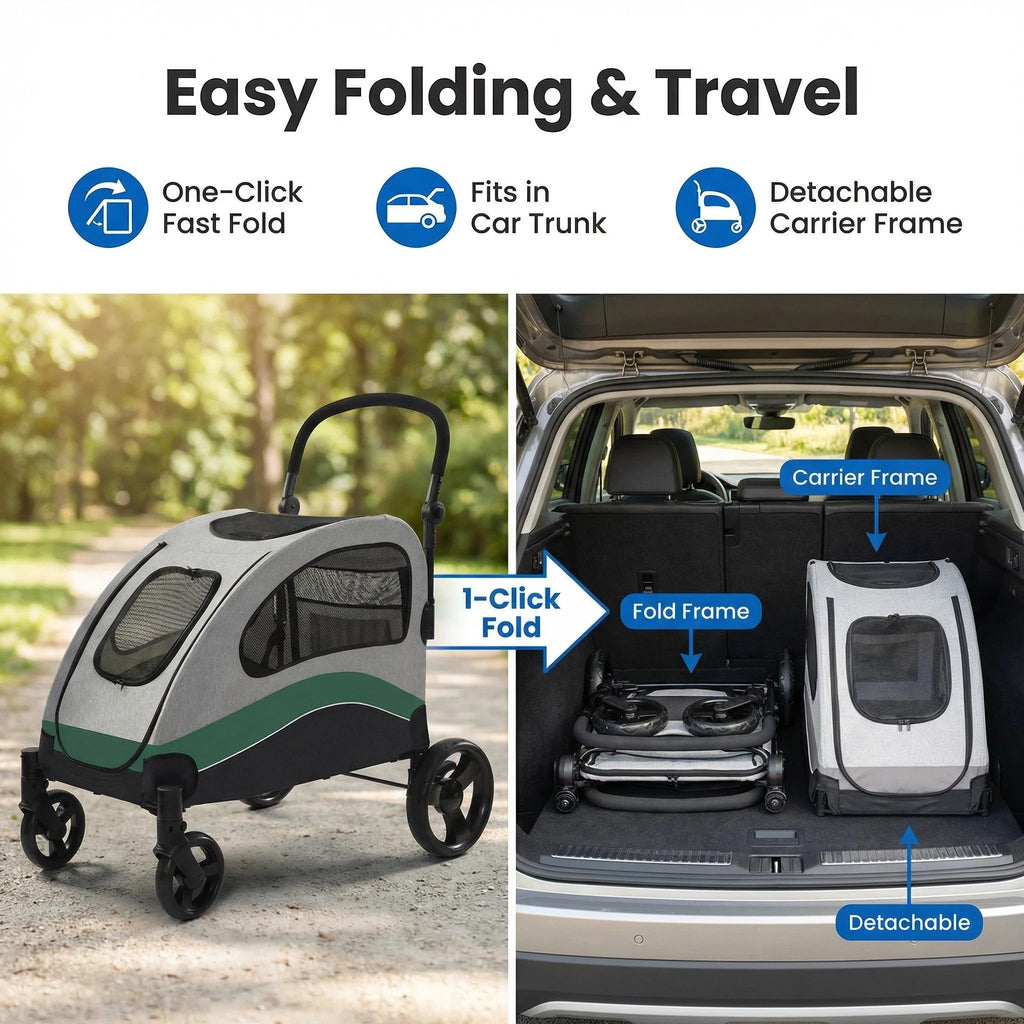 Extra Large Foldable Dog Stroller with Wheels and Brakes A5049