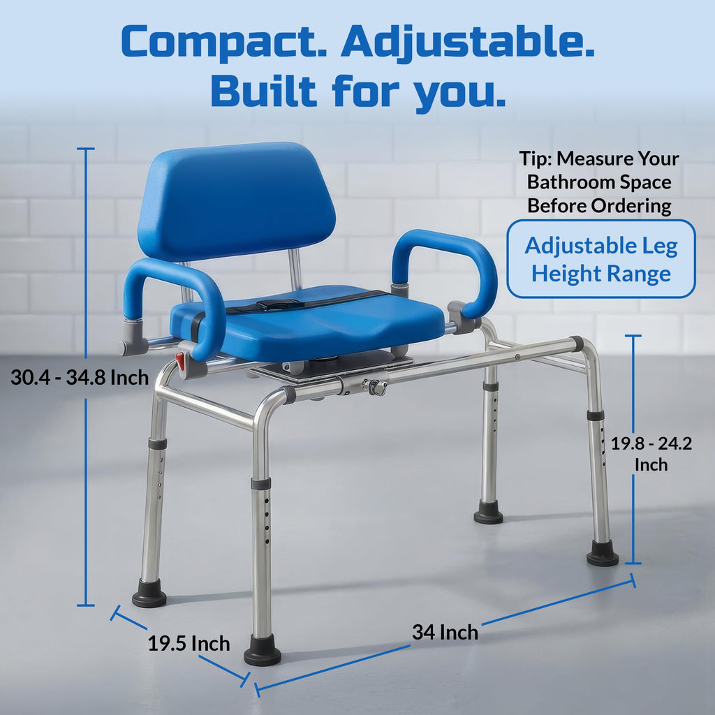 Blue Sliding Shower Chair Tub Transfer Bench with Swivel Seat P875