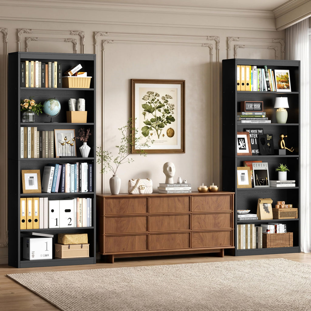 6-Tier Black Wood Bookshelf R88126
