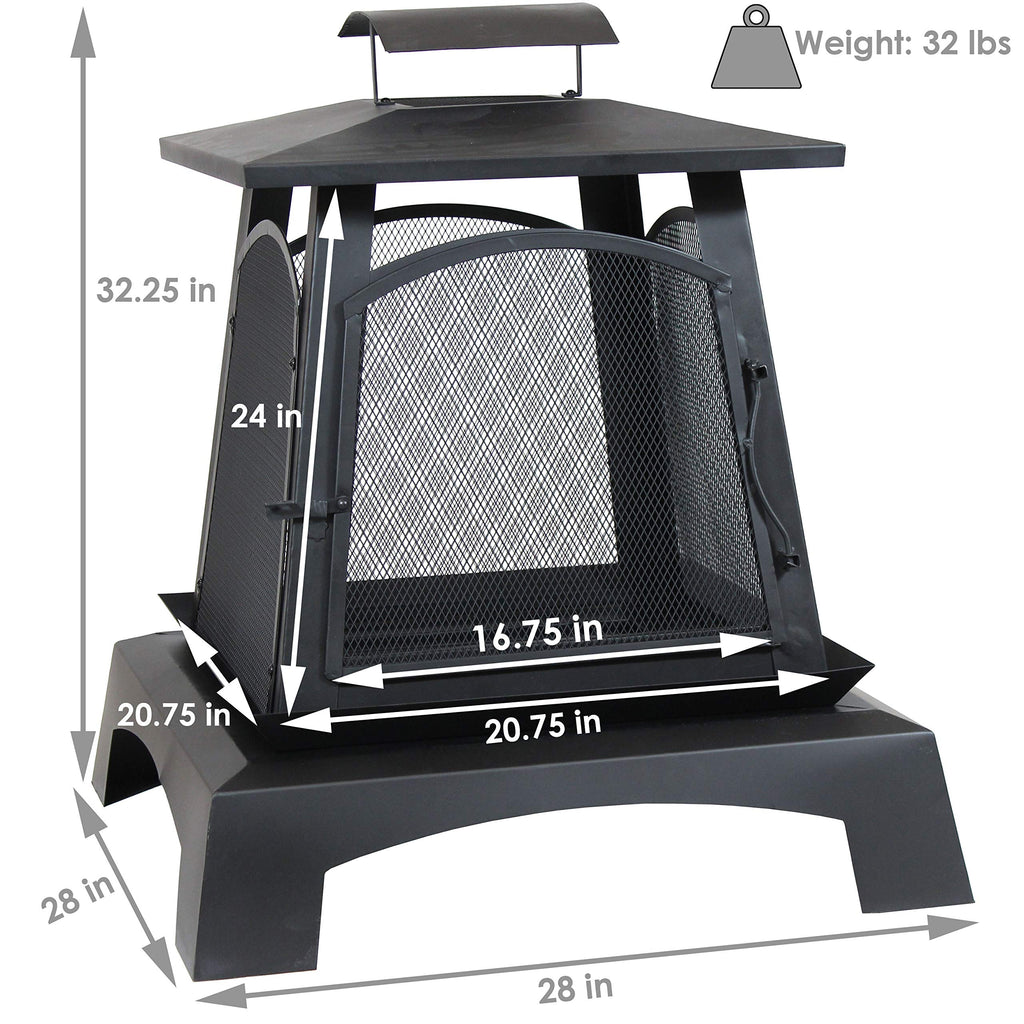 32-Inch Steel Wood-Burning Fire Pit with Log Grate and Poker Z183