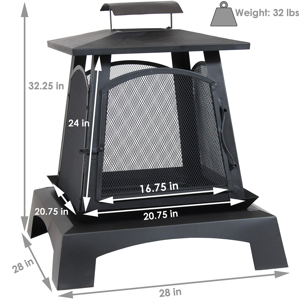 32-Inch Steel Wood-Burning Fire Pit with Log Grate and Poker Z183