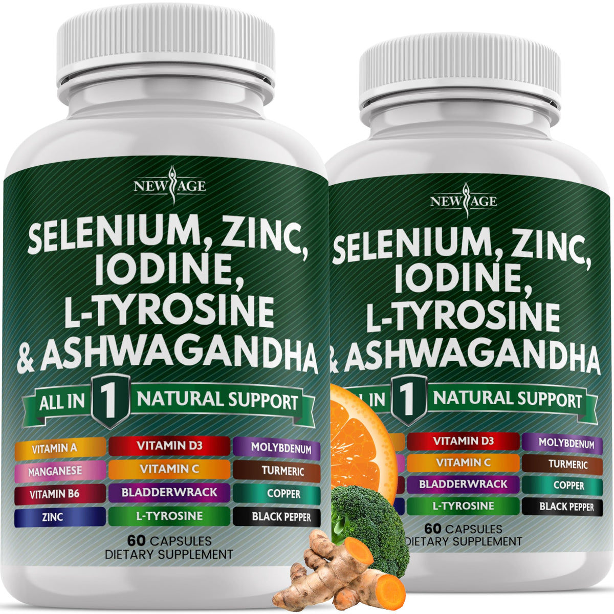 Selenium Zinc Iodine L Tyrosine Ashwagandha Supplement 120 Count H7385