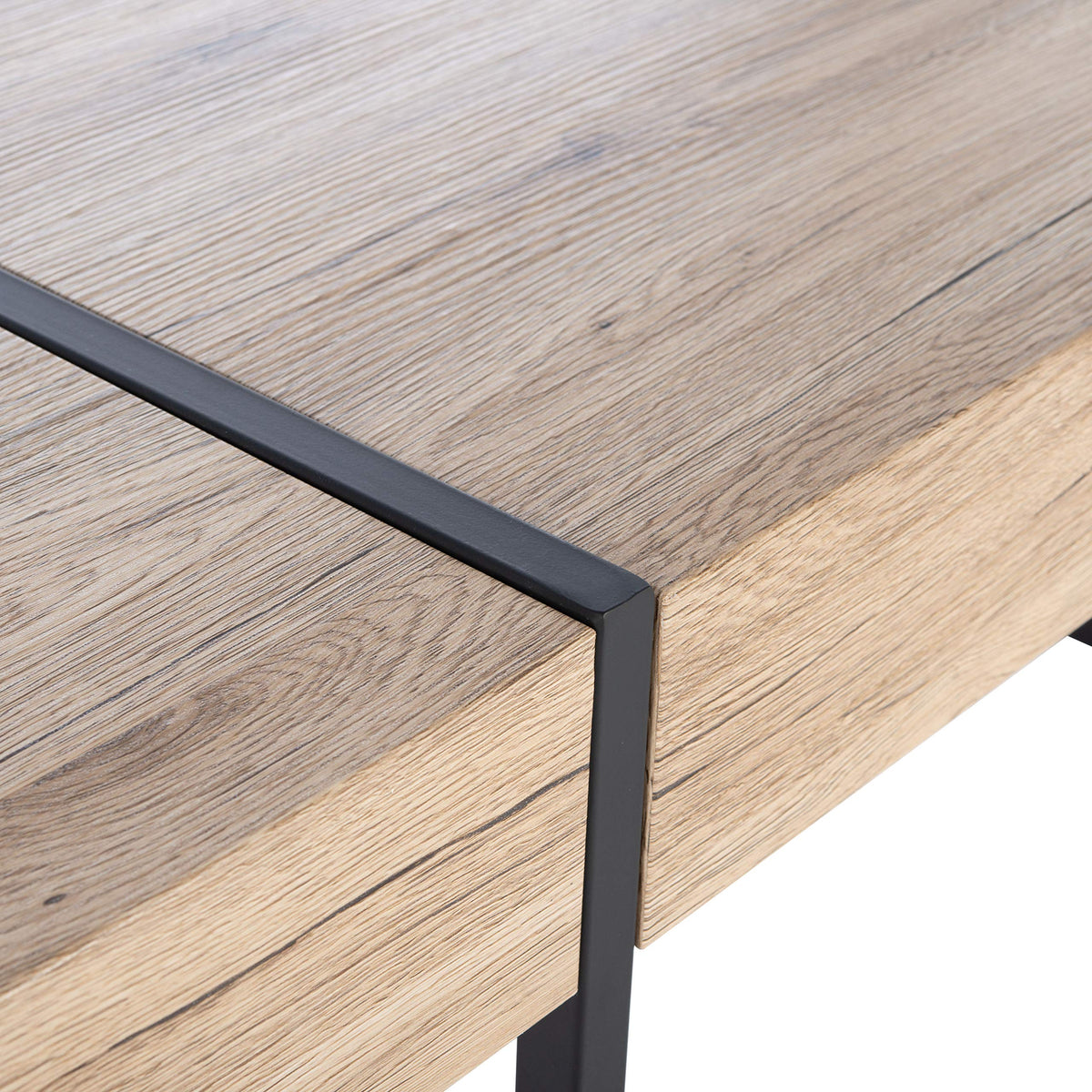 Rectangular Wood Top Black Metal Base Coffee Table W831