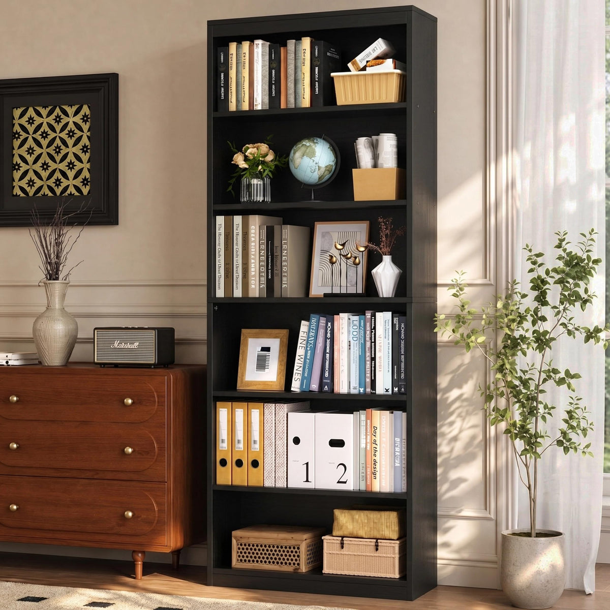 6-Tier Black Wood Bookshelf R88126