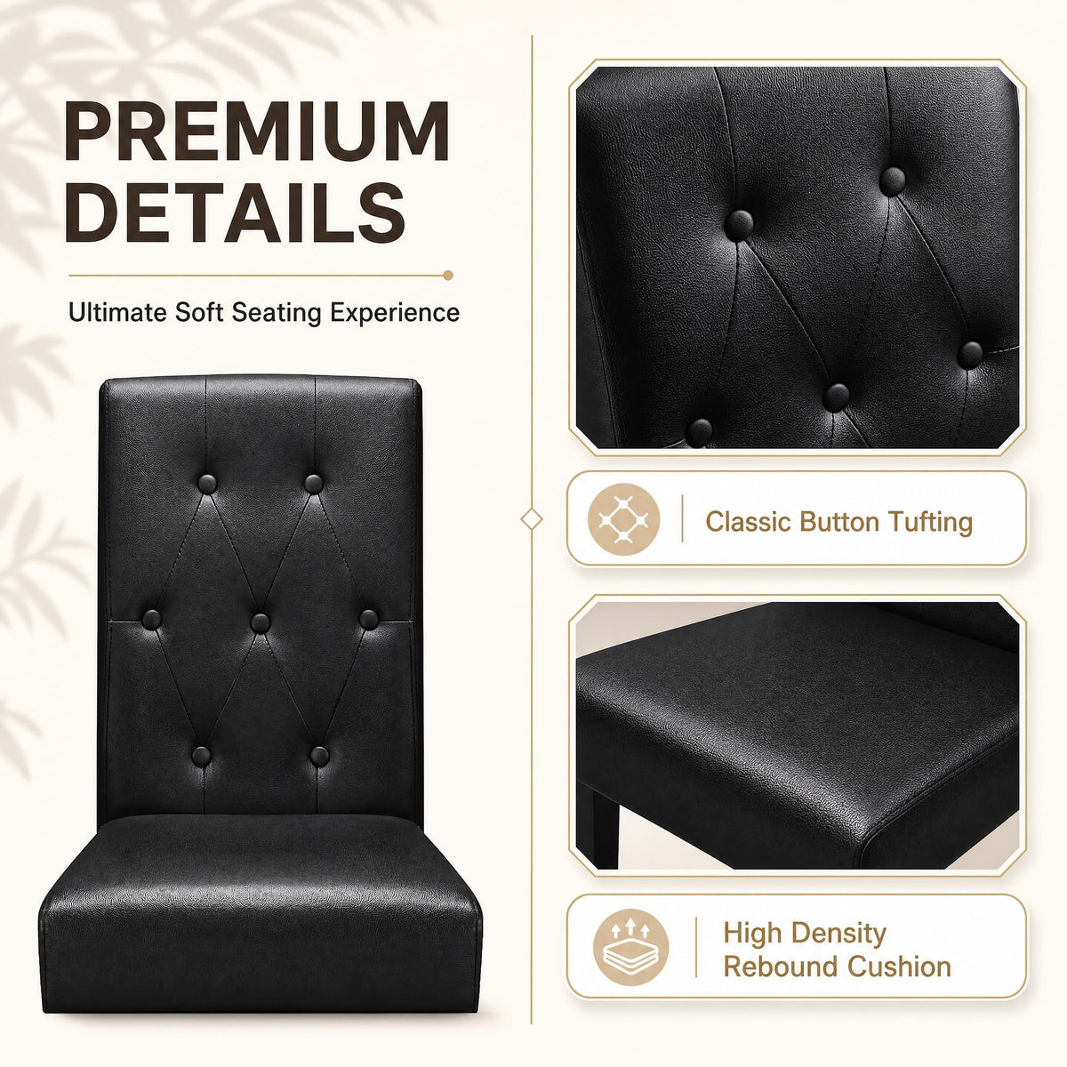 Upholstered Dining Chairs Set of 2 PU Leather Button Tufted K3526
