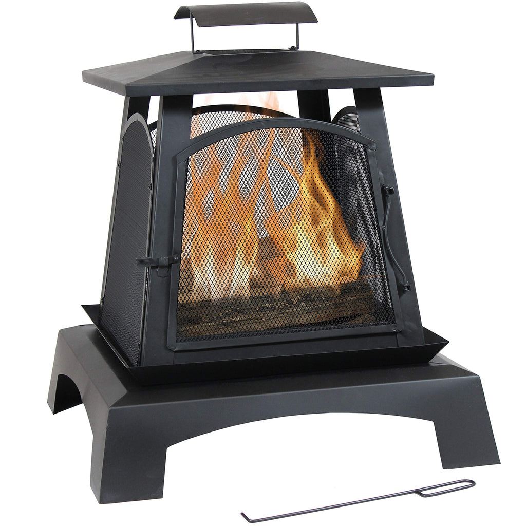 32-Inch Steel Wood-Burning Fire Pit with Log Grate and Poker Z183
