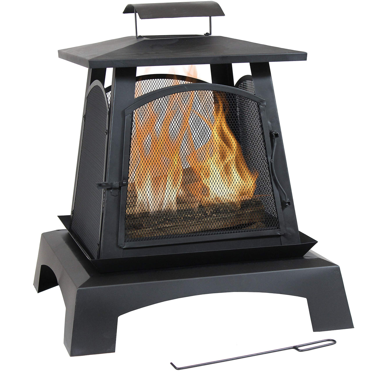32-Inch Steel Wood-Burning Fire Pit with Log Grate and Poker Z183