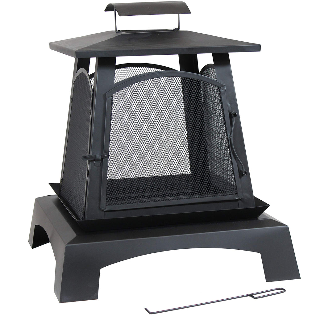 32-Inch Steel Wood-Burning Fire Pit with Log Grate and Poker Z183