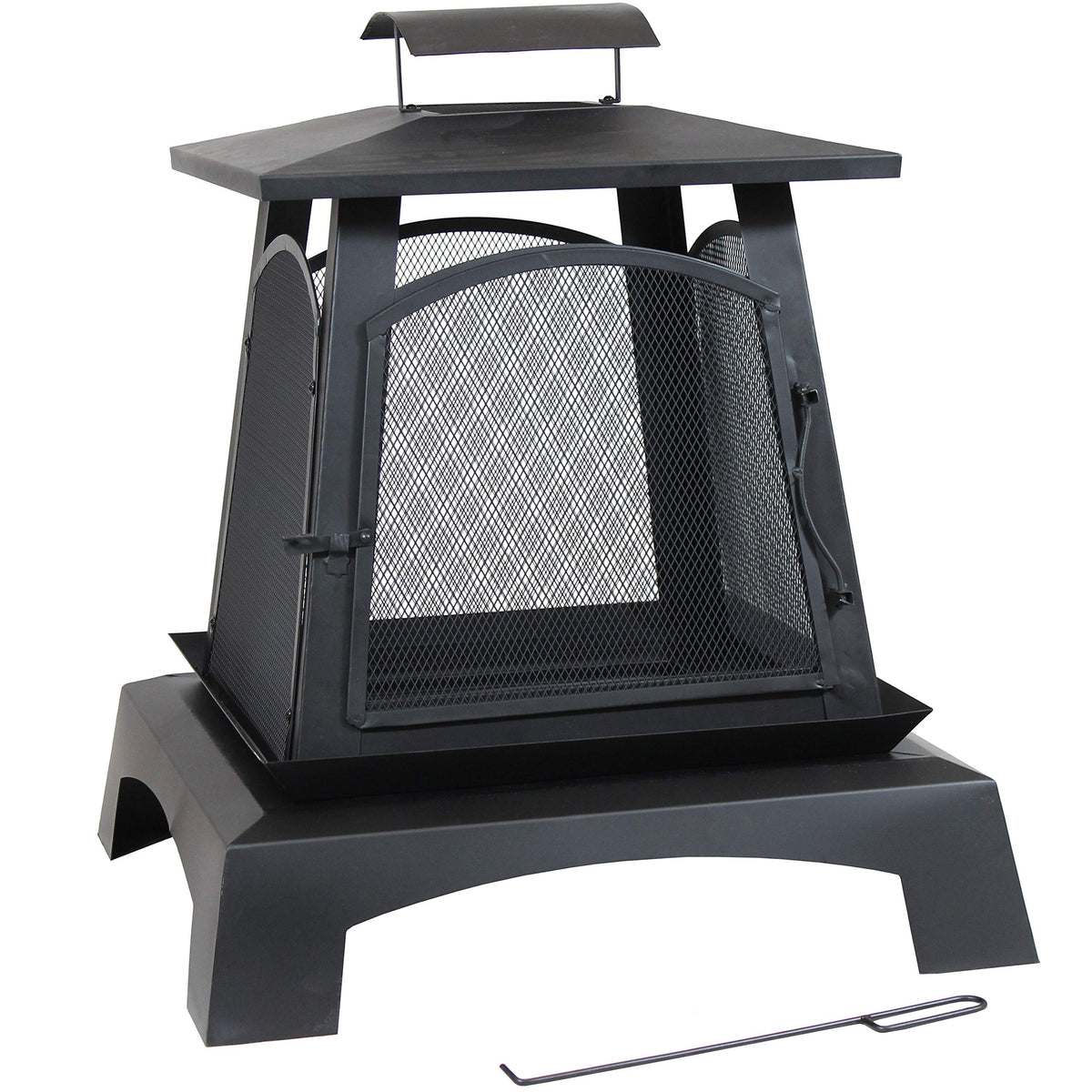 32-Inch Steel Wood-Burning Fire Pit with Log Grate and Poker Z183