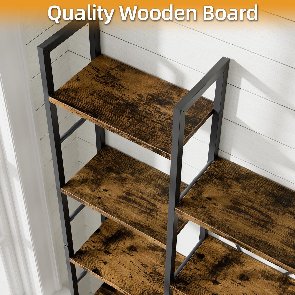5 Tier Metal Bookshelf with Rustic Brown Shelves W139573