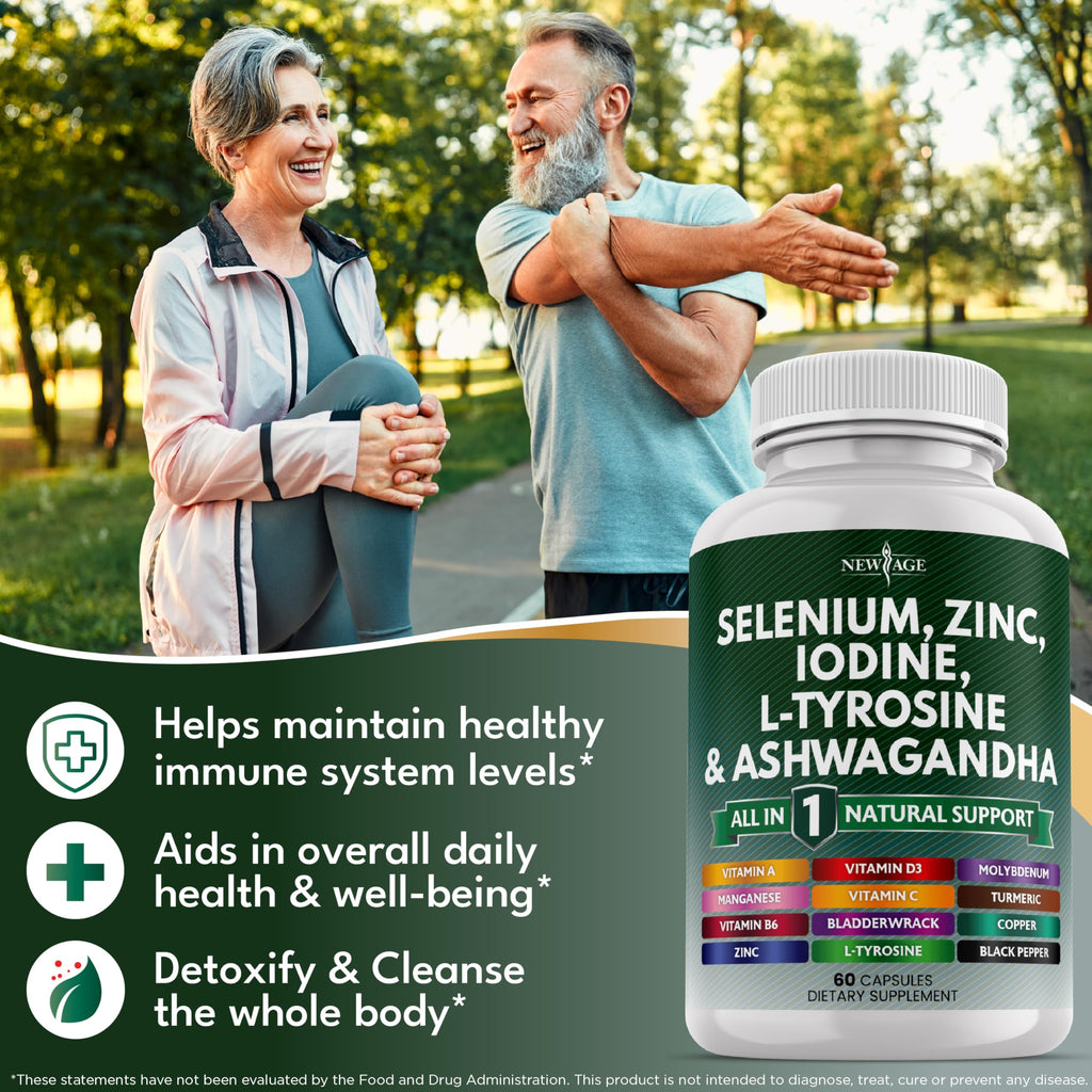 Selenium Zinc Iodine L Tyrosine Ashwagandha Supplement 120 Count H7385