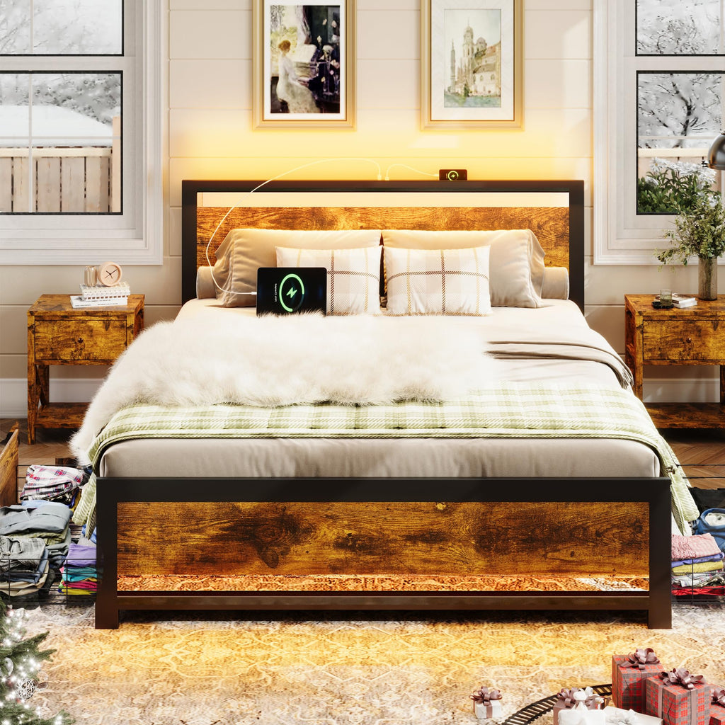 King Size Wood Bed Frame with 4 Storage Drawers B146009