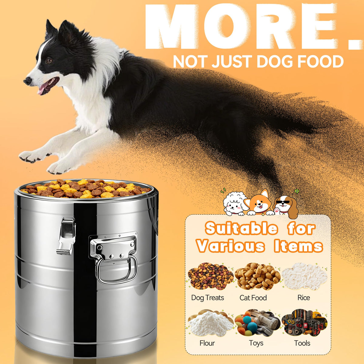 40lb Airtight Stainless Steel Dog Food Storage Container B836