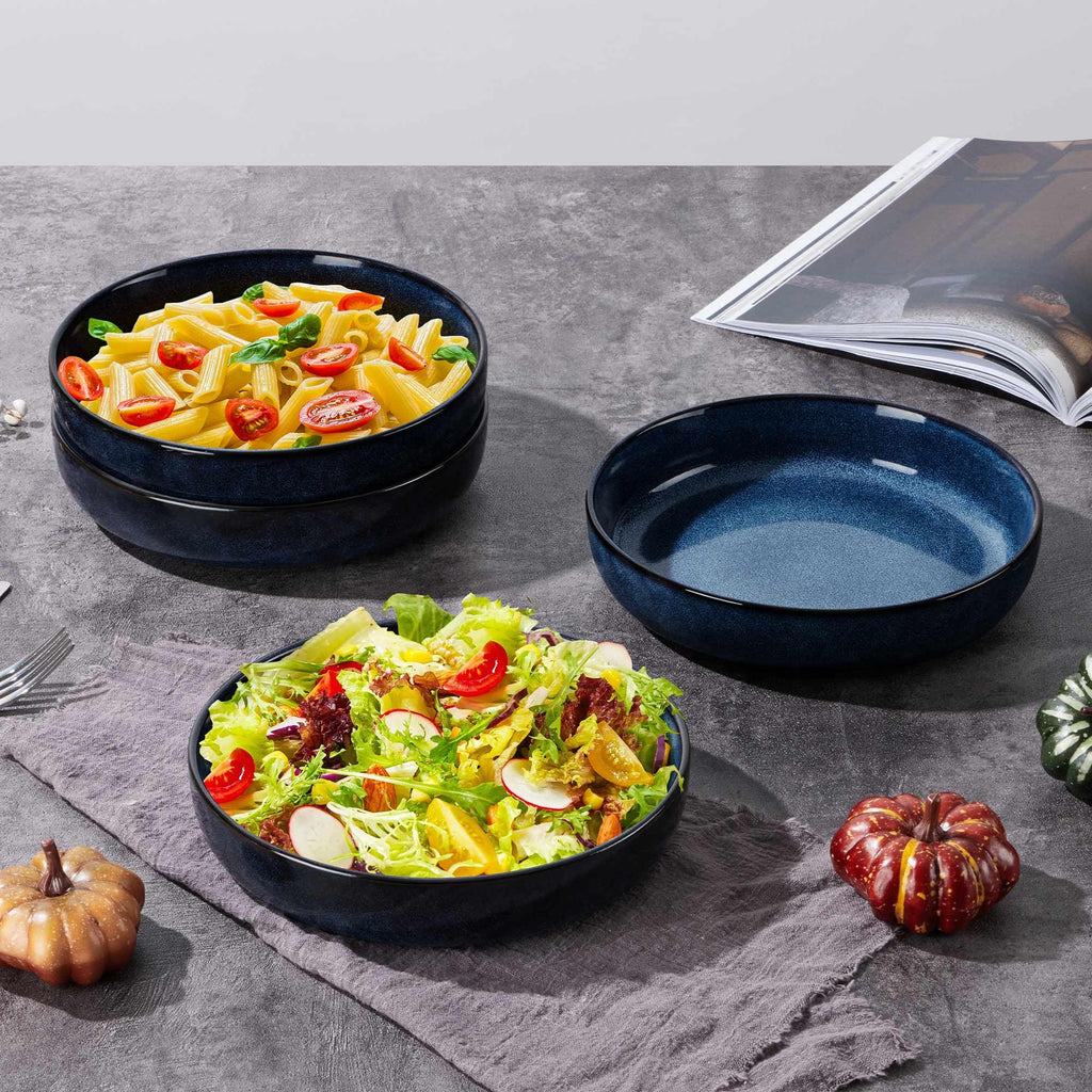 Stoneware Pasta Bowls Set of 4, 35oz Ceramic Bowls, Sapphire Blue F46056