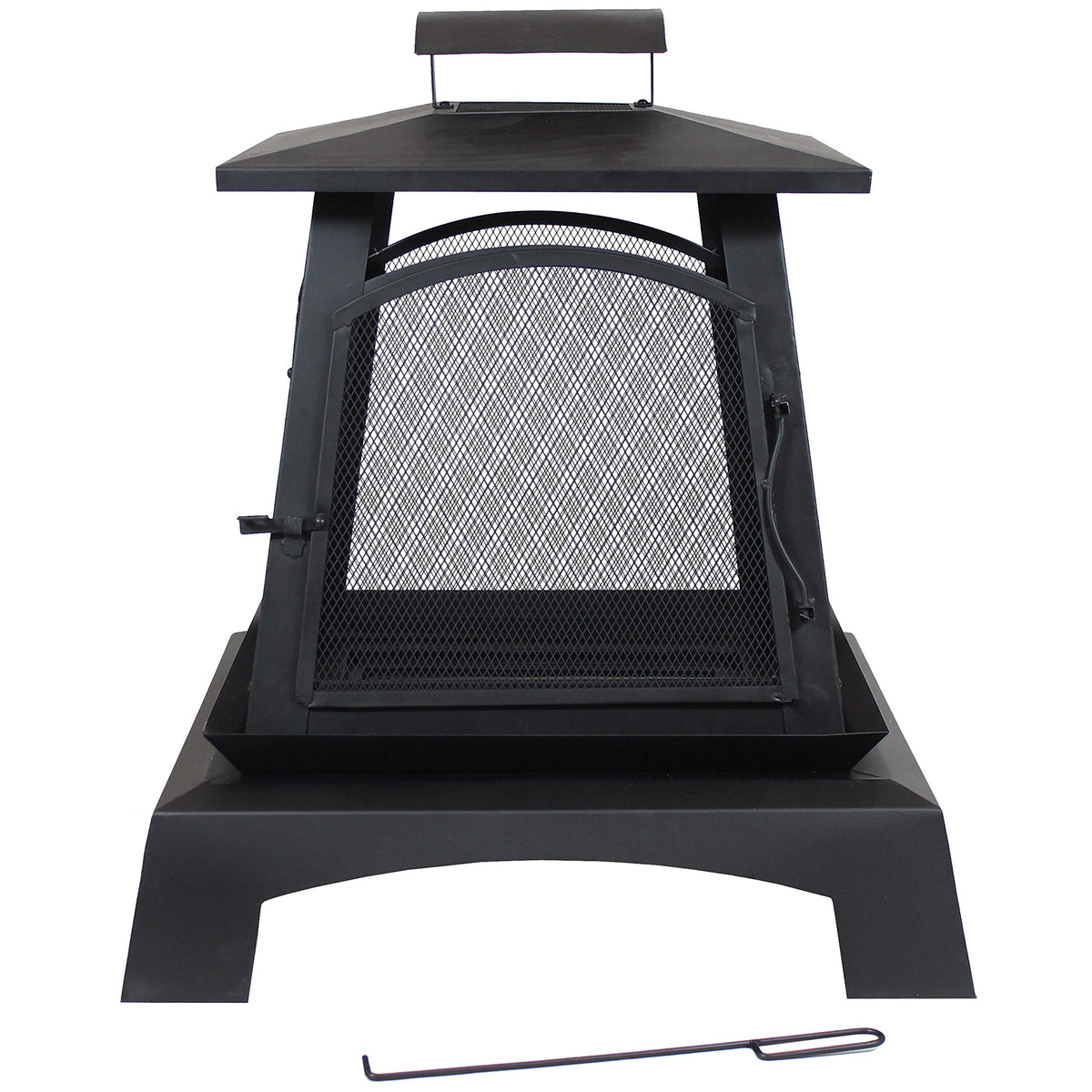 32-Inch Steel Wood-Burning Fire Pit with Log Grate and Poker Z183