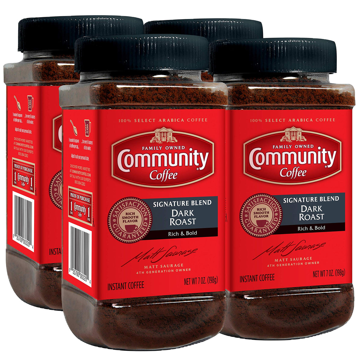 Dark Roast Instant Coffee 7 Ounce Jar Pack of 4 C18444